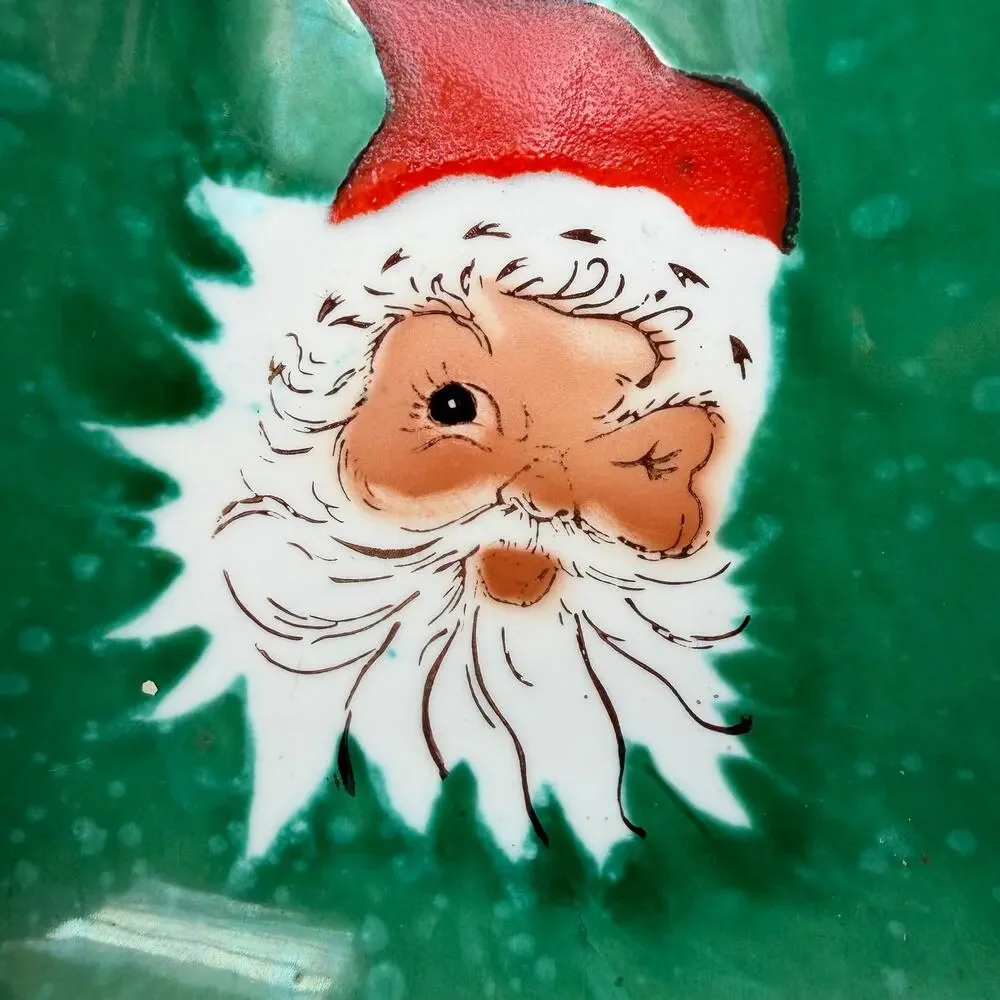 Lefton Winking Santa Green Bell Shape Candy Nut Dish Vtg Christmas Trinket READ